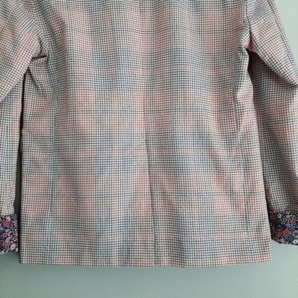 SESSÙN Blazer Jacket Checkered Grid Pattern Floral Cuffs Sz S - Picture 10 of 13